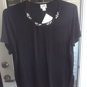 XL Black Rhinestone Collar Top